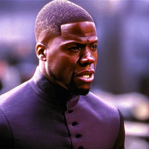 Prompt: cinematic film still of Kevin Hart starring as Morpheus in The Matrix (1999), close up, shallow depth of field