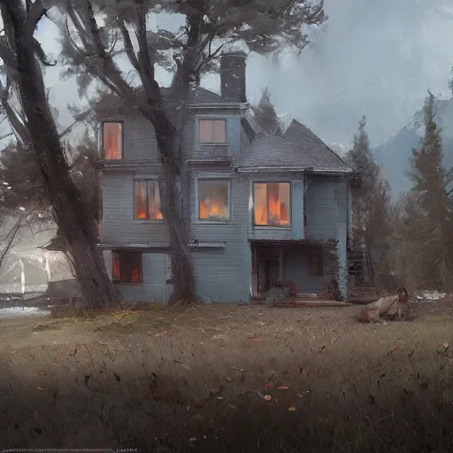 Image similar to a house by the lake, painted by raymond swanland, painted by greg rutkowski, painted by jeremy mann, painted by artgerm, painted by igor kieryluk, trending on artstation