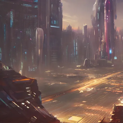 Prompt: sci fi city, 2 0 8 8, octane render / source, detailed, rossdraws, greg rutkowski, 8 k uhd, oil painting