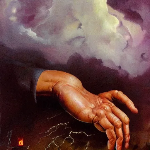 Prompt: ultra realistic portrait painting of a hand coming out of a grave, art by frank frazetta, vintage levi ’ s ad, stormy weather, dark vibes, 4 k, ultra realistic, highly detailed, epic lighting