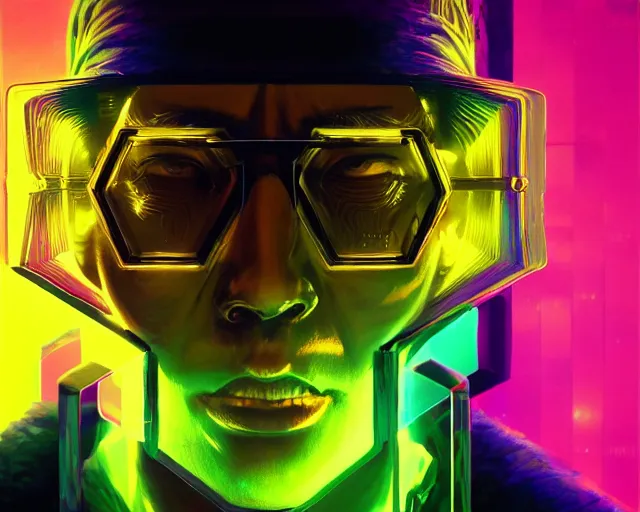 Image similar to portrait of wizard with neonyellow cubes, intricate abstract. intricate artwork, by tooth wu, wlop, beeple, dan mumford. concept art, octane render, trending on artstation, greg rutkowski very coherent symmetrical artwork. cinematic, key art, hyper realism, high detail, octane render, 8 k, iridescent accents