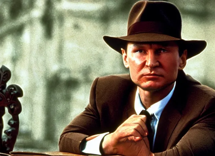 Prompt: film still, vladimir putin in the movie indiana jones