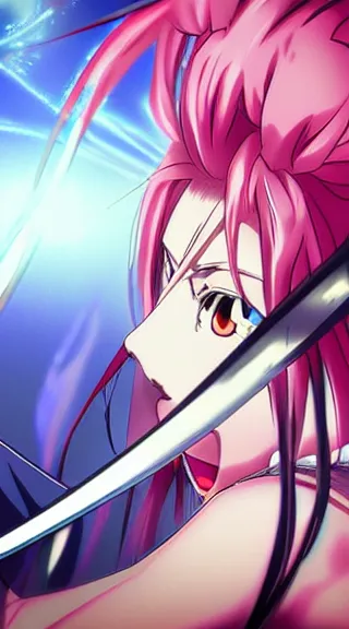 Image similar to Anime Screenshot of a Baiken unsheathing her sword at night, strong blue rimlit, visual-key, anime illustration, pixiv, anime-twitter