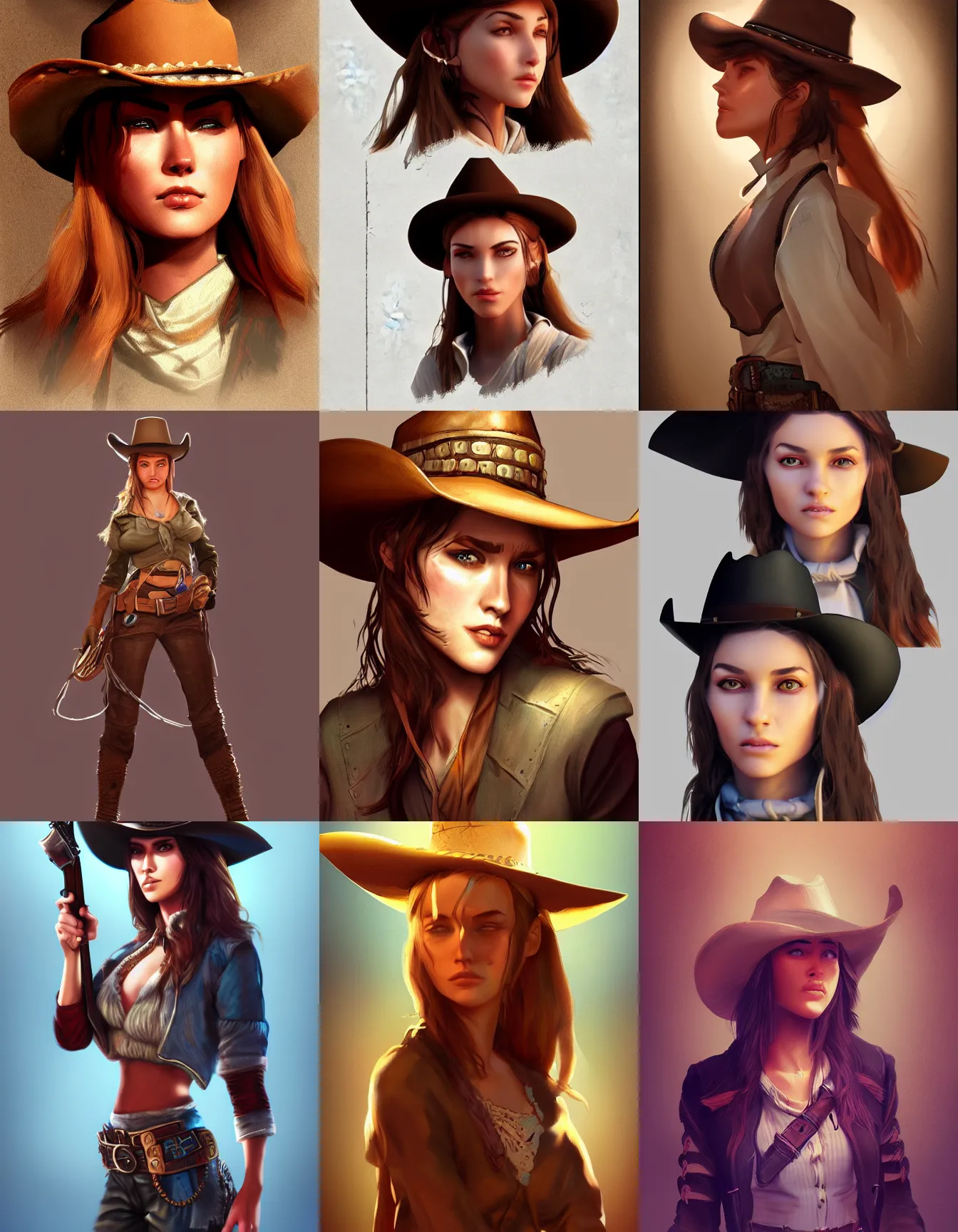 Prompt: wild west young female ( cowboy ), digital art, artstation