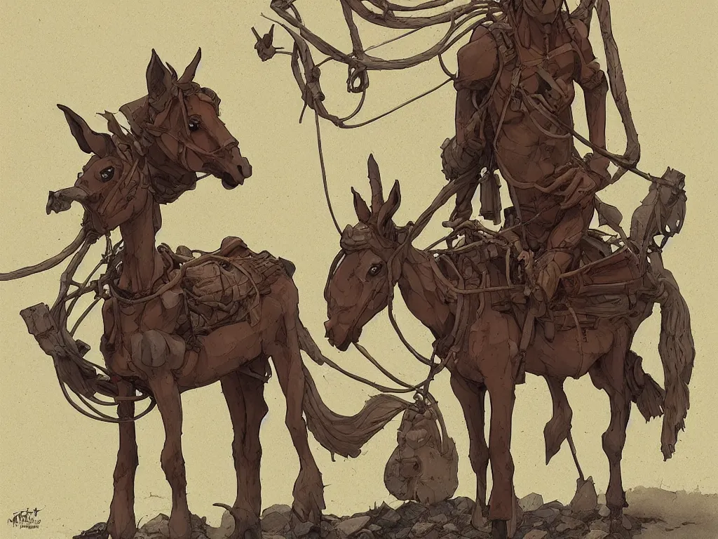 Image similar to A centered chest up portrait of an anthropomorphic mule, award winning. superb resolution. in the art style of junji Ito and greg rutkowski . by Michael Whelan and Tomer Hanuka. A pack mule. Detailed rustic bar in the background. Hyper realistic anime. Perfect art. Dalle2