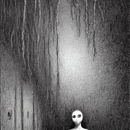 Prompt: found footage of floating mask in abandoned house. grainy. children illustration. art by zdizslaw beksinski - gustav dore - andy riley
