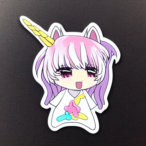 Image similar to die cut sticker of anime chibi kawaii cute tsundere unicorn