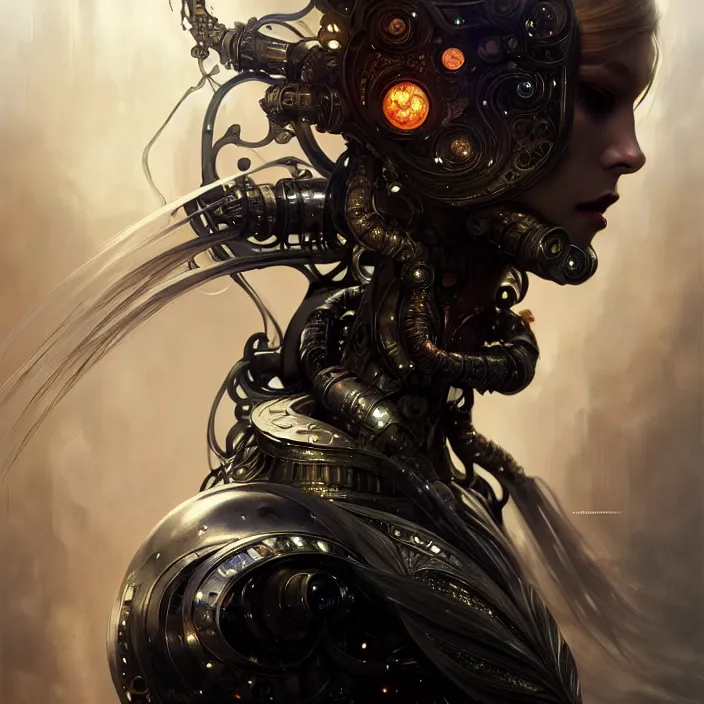 Image similar to liquid cyborg, black oil, diffuse lighting, fantasy, intricate, elegant, highly detailed, lifelike, photorealistic, digital painting, artstation, illustration, concept art, smooth, sharp focus, art by john collier and albert aublet and krenz cushart and artem demura and alphonse mucha