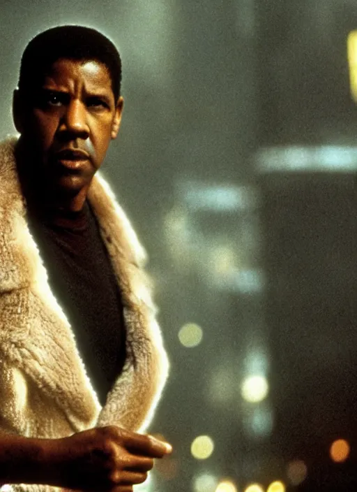 Image similar to a movie still of denzel washington in blade runner