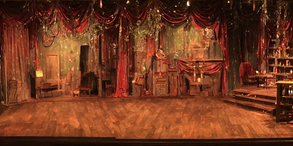 Image similar to set design stage design for a christmas carol