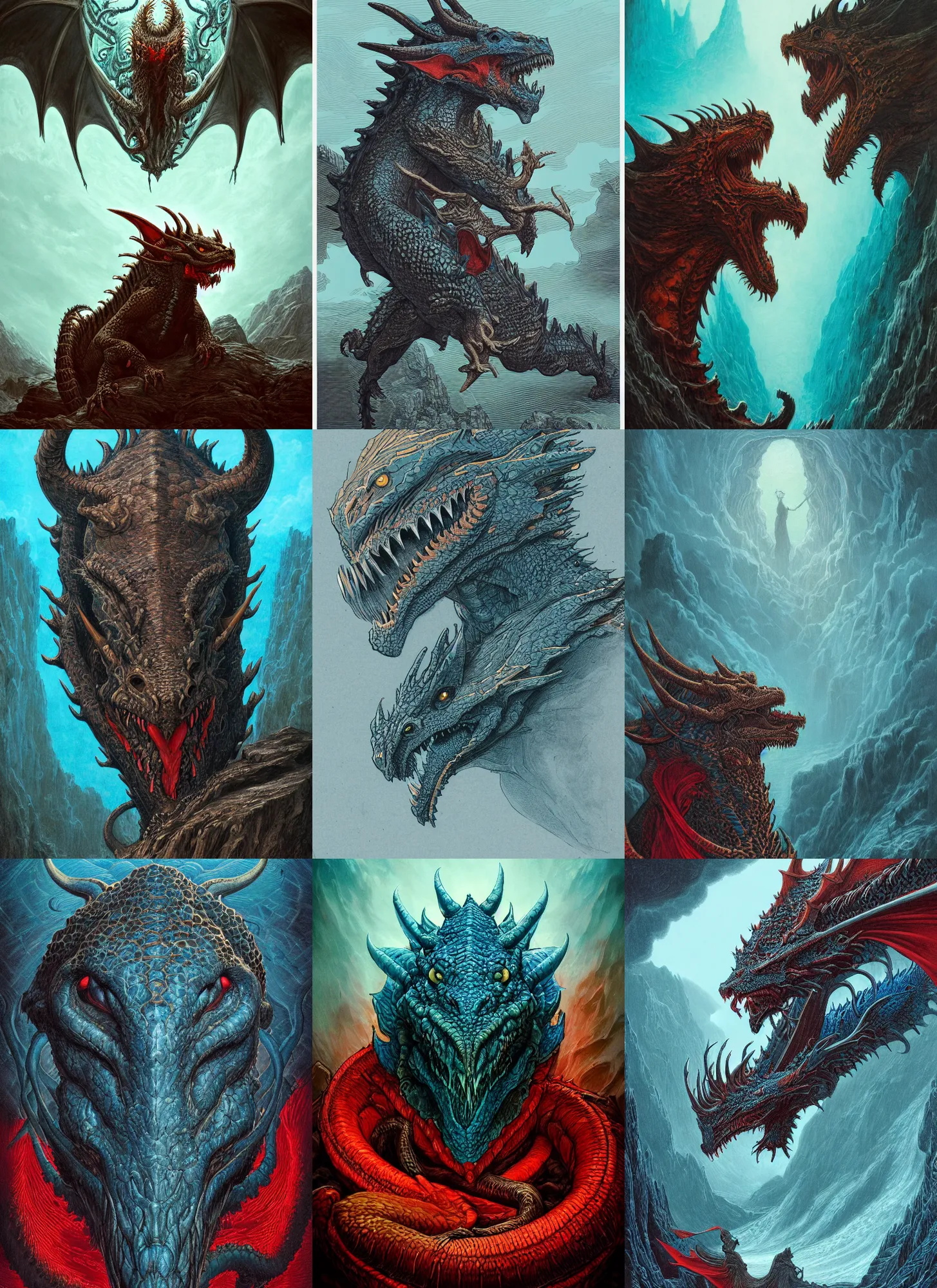 Prompt: a photographic portrait of a dragon by gustave dore and raphael lacoste and dan mumford, trending on artstation a leopard - like sea beast a two - horned earth beast natural earth tone colors cerulean blue, cyan, red