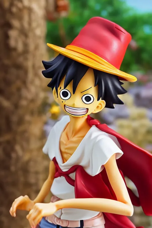 Image similar to figurine of luffy wearing an elegant summer blouse, personification, official store photo, commercial photo, featured on amiami, lovecraftian, 8 k, 8 5 mm, beautiful composition