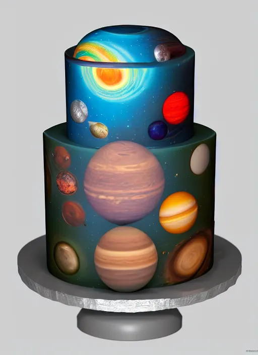 Prompt: a cake with all planets on it, au naturel, hyper detailed, digital art, trending in artstation, cinematic lighting, studio quality, smooth render, unreal engine 5 rendered, octane rendered, art style by pixar dreamworks warner bros disney riot games.