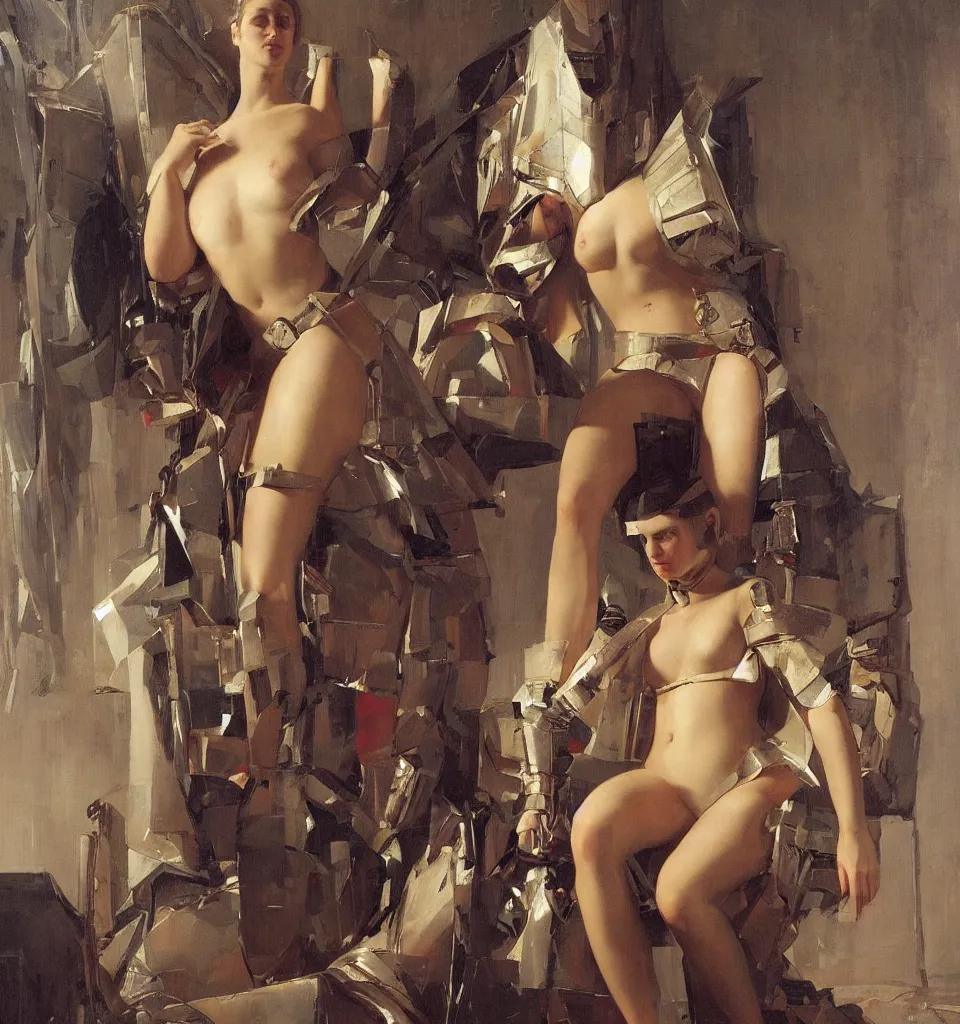 Image similar to splendid tall ingres slavian comtessa cyborg painting, greg rutkowski, on her throne