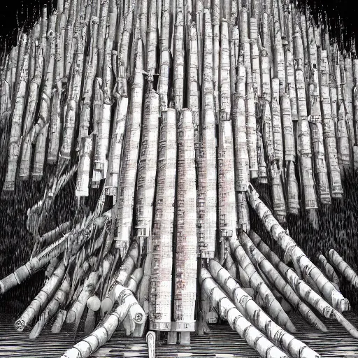 Image similar to gigantic mountain of syringes by junji ito and francis bacon, hunter s thompson feeling of grimdark, sharp focus, fiction, hyper detailed, digital art, trending in artstation, cinematic lighting, studio quality, smooth render, unreal engine 5