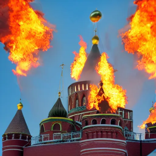 Image similar to high quality photo of fire on Kremlin, highly detailed, 8k, professional