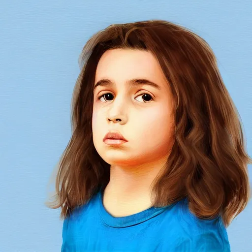 Image similar to portrait of a boy with long fluffy brown hair. blue background. large brush strokes, digital art, procreate