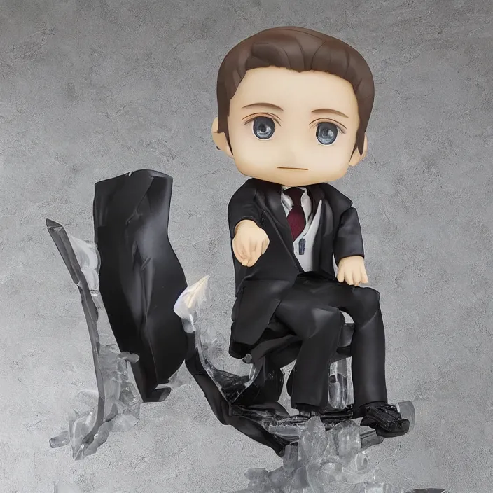 Image similar to a anime nendoroid of elon musk wear giorgio armani suits and black shoe, car tesla 3, figurine, smile, product photo, detailed