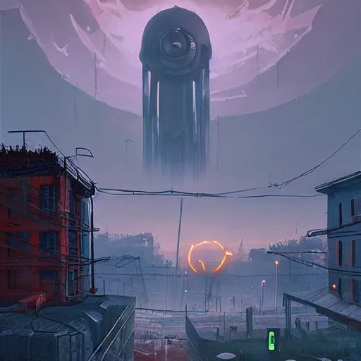 Image similar to half life 2, giant eldritch horror, simon stalenhag, cityscape