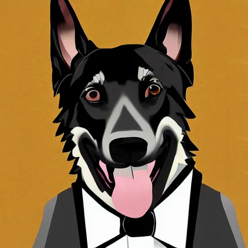 Image similar to anthropomorphic furry german Shepherd wearing a tuxedo, Digital Art