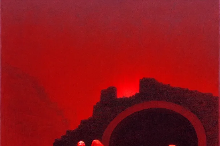 Image similar to only with red, a red melted emperor, taormina amphitheatre, crowd hails him, in the style of beksinski, parts by edward hopper, parts by rodcenko, parts by yue minjun, intricate and epic composition, red by caravaggio, insanely quality, highly detailed, masterpiece, red light, artstation, 4 k