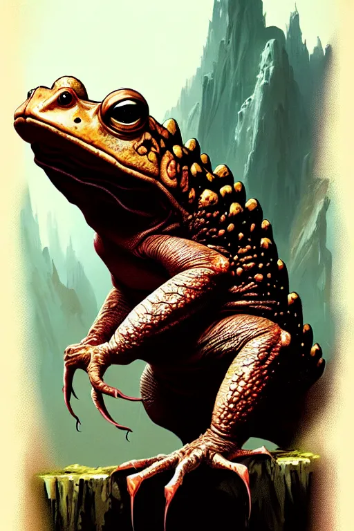 Image similar to greg rutkowski poster. giant gross toad