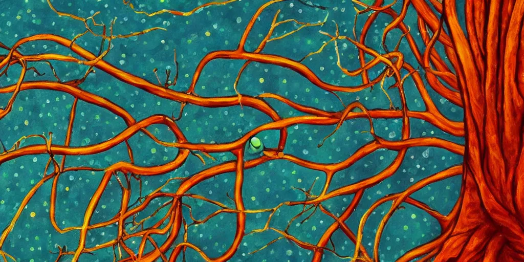 Prompt: detailed painting of a neuron's life perspective