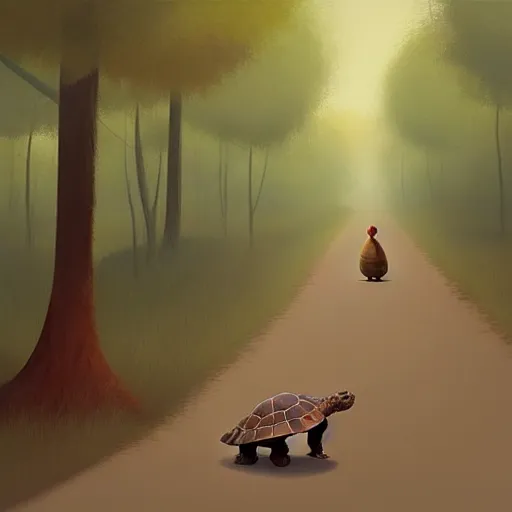 Prompt: Goro Fujita a portrait tortoise walking through the forest, painting by Goro Fujita, ArtStation