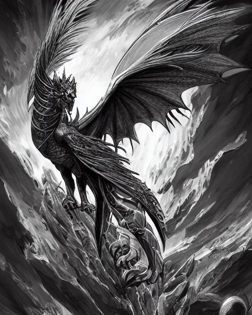 Image similar to A phoenix, black and white, epic, highly detailed, close-up, fantasy art, dragon art, in the style of masami kurumada, illustration, epic, fantasy, intricate, hyper detailed, artstation, concept art, smooth, sharp focus, ray tracing
