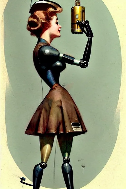 Prompt: ( ( ( ( ( 1 9 5 0 s retro future robot android bar maid. muted colors. ) ) ) ) ) by jean - baptiste monge!!!!!!!!!!!!!!!!!!!!!!!!!!!!!!