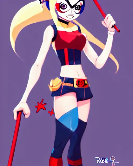 Prompt: little cartoon female character inspired by harley quinn and star butterfly from star vs force the evil, artwork by studios ghibli and rossdraws, anatomically correct, smooth, clean details, sharped focus, symmetrical, perfect composition, illustration, extremely coherent