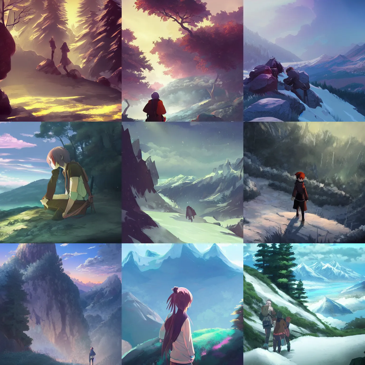 Prompt: on the mountain, anime background,forward lighting,sad mood.trending on artstation.