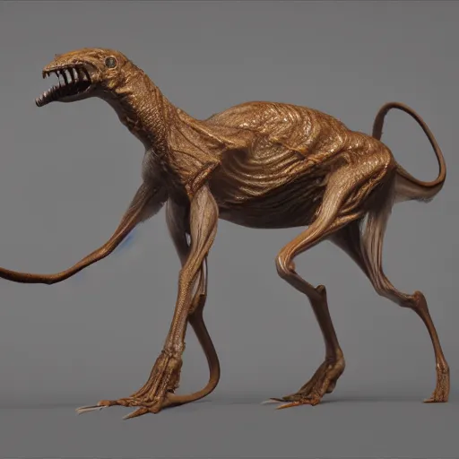 Image similar to a very strange looking animal with very long legs, concept art by jason a. engle, featured on zbrush central, photorealism, zbrush, lovecraftian, hard surface modeling