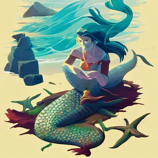 Image similar to painting mermaid treasure on sea of thieves game avatar hero smooth face median photoshop filter cutout vector, behance hd by jesper ejsing, by rhads, makoto shinkai and lois van baarle, ilya kuvshinov, rossdraws global illumination