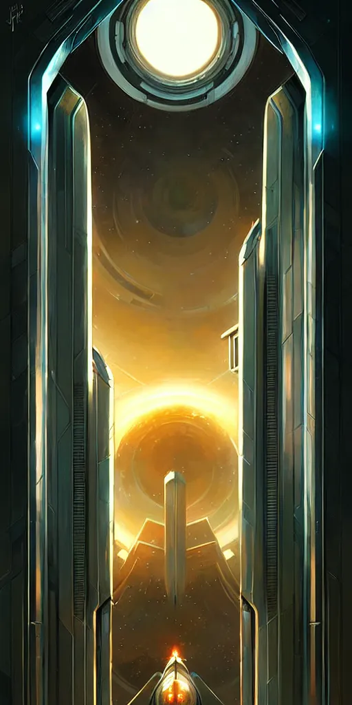 Image similar to hyper realistic art - deco sci - fi double door by jordan grimmer, darek zabrocki