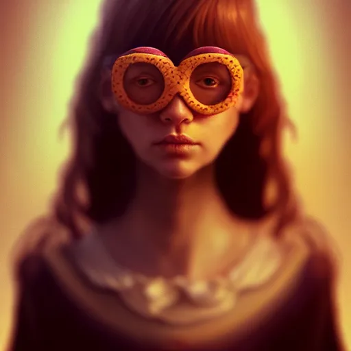 Image similar to portrait of a girl with a bundt cake on her face , digital art, cinematic, concept art, 8k, painting, imaginefx, cgsociety, trending on artstation