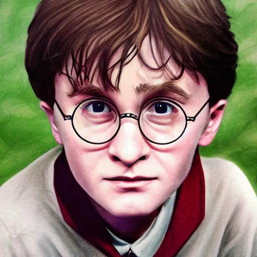 Prompt: a close up portrait of harry potter as a child, art station, highly detailed, concept art, wide angle