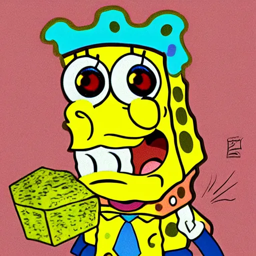 Image similar to spongebob licking a sad child, photorealistic