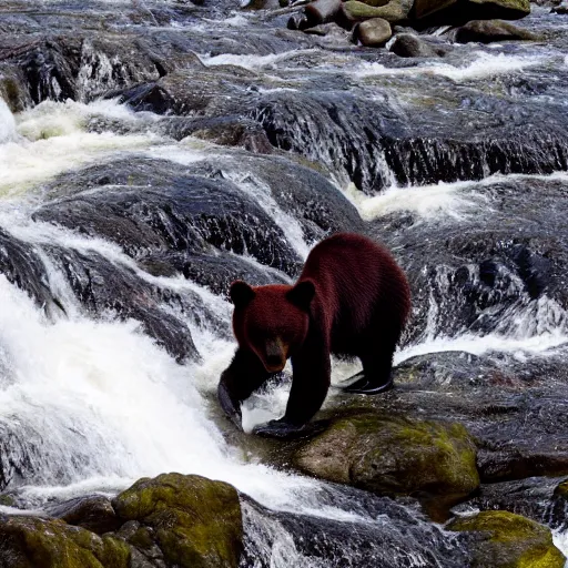 Image similar to dozens!!! of bears!!! catching salmon on a small waterfall in alaska, detailed, wide angle, 4 k