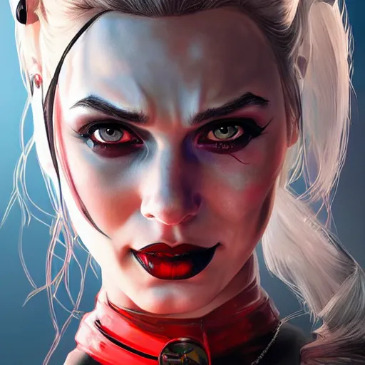 Image similar to a potrait of face of gal gadot as Harley Quinn, by Stanley Artgerm Lau, WLOP, Rossdraws, James Jean, Andrei Riabovitchev, Marc Simonetti, Yoshitaka Amano, ArtStation, CGSociety, Full body shot