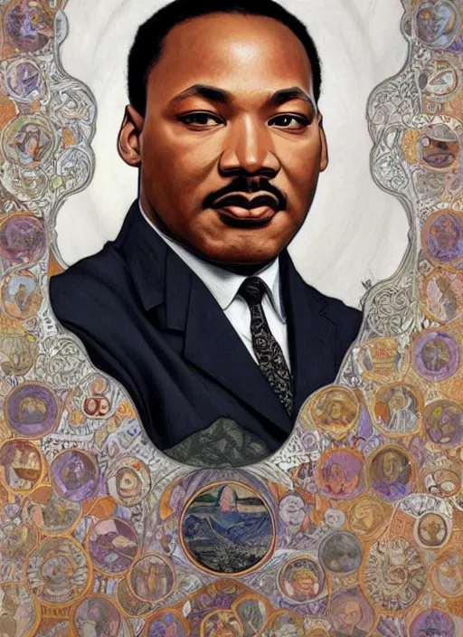 Image similar to Martin Luther King Jr handsome, intricate, elegant, highly detailed, centered, digital painting, artstation, concept art, smooth, sharp focus, illustration, art by artgerm and donato giancola and alphonse mucha