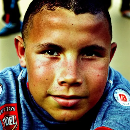 Image similar to real ronaldo head and shoulders portrait by steve mccurry, small smile, year 2 0 0 0