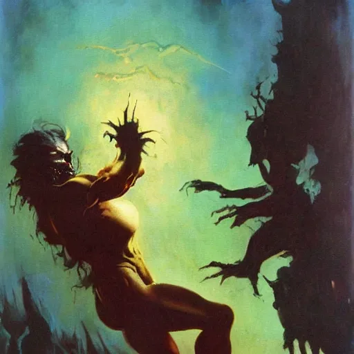 Prompt: frank frazetta nightmare oil painting