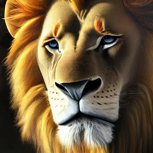 Image similar to a king lion, realistic painting, ultra detailed, cinematic, dynamic light