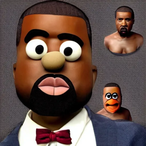 Image similar to Kanye West as a muppet, ultra realism