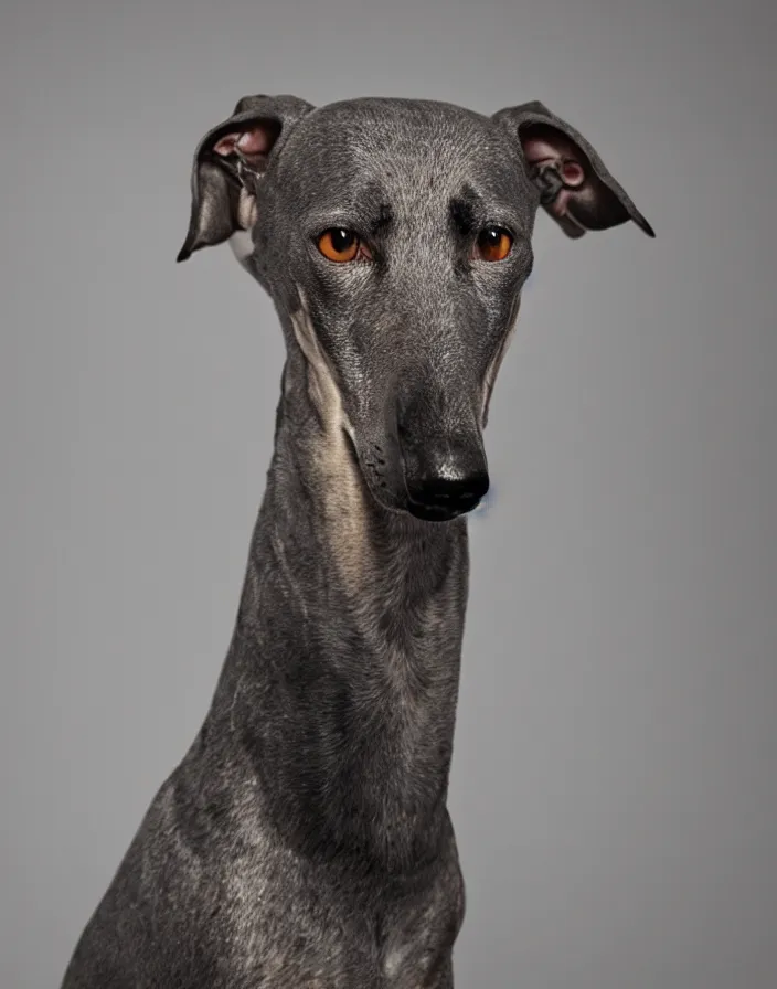 Image similar to an elegant portrait photo of a greyhound in the renaissance style, ultra detaile, 8 k, award winning, elegant lighting