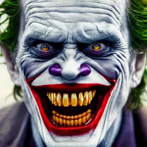 Prompt: Willem Dafoe as (The Joker) laughing maniacally 8k hdr