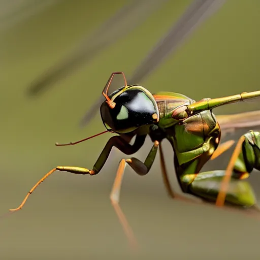 Image similar to wasp and praying mantis morphed together, half praying mantis and half wasp, praying mantis like proportions,