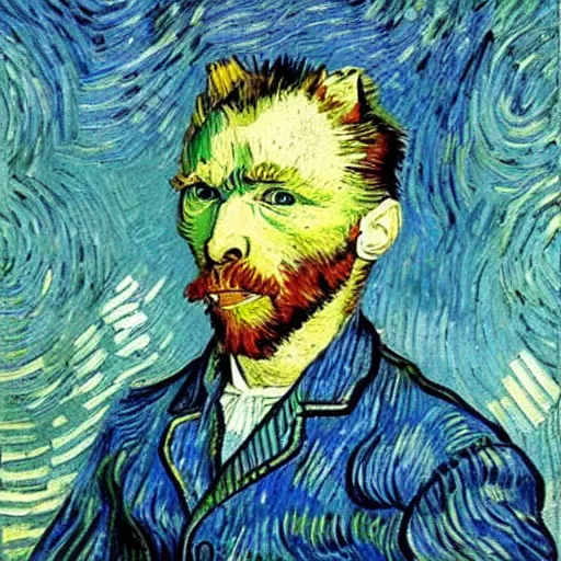 Image similar to retarded wolf portrait, van gogh