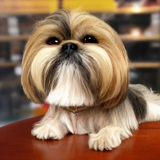 Image similar to Anthropomorphic Shih Tzu with Golden Hair